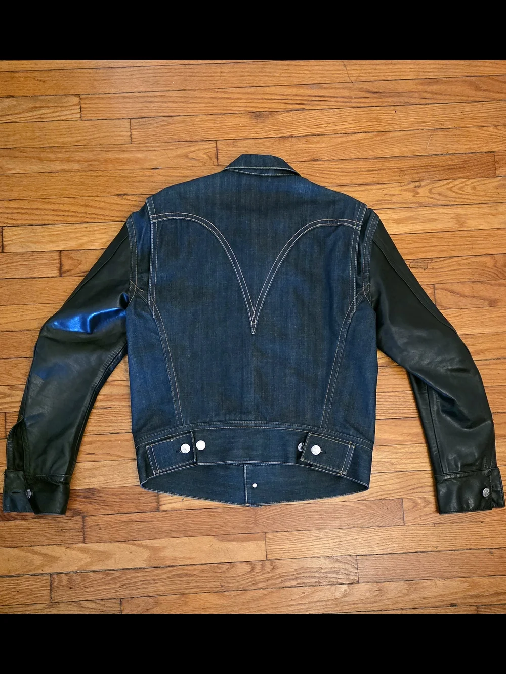 Levi's Blue Denim Jacket with Black Leather Sleeves - Men's